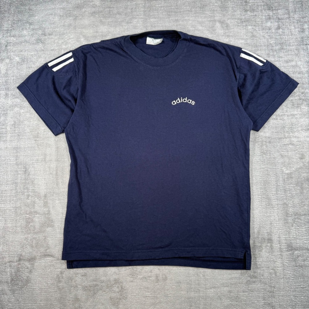 Adidas Shirt Mens Medium Blue Vintage 80s 3 Stripe Embroidered Logo Soccer